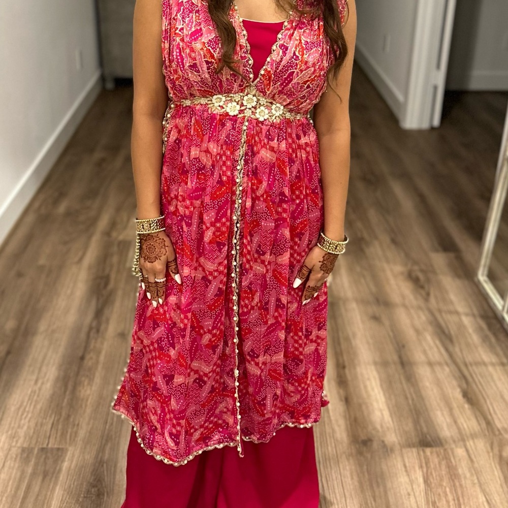 Hot pink blouse with bandani top and palazzo pants